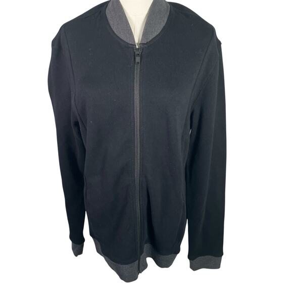 Alfani Black Zip Bomber Jacket Sweatshirt Small Cotton Knit Grey Pockets New - Picture 1 of 16